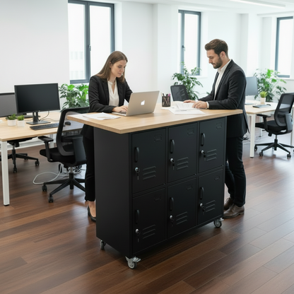 Office workstation black 6 Door locker  Oak