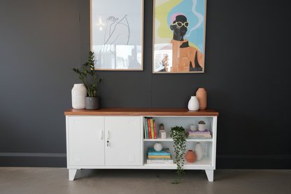 White Versatile Metal Locker Rimu top