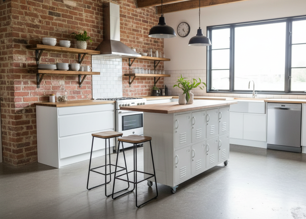 Rimu white 8 door industrial kitchen island