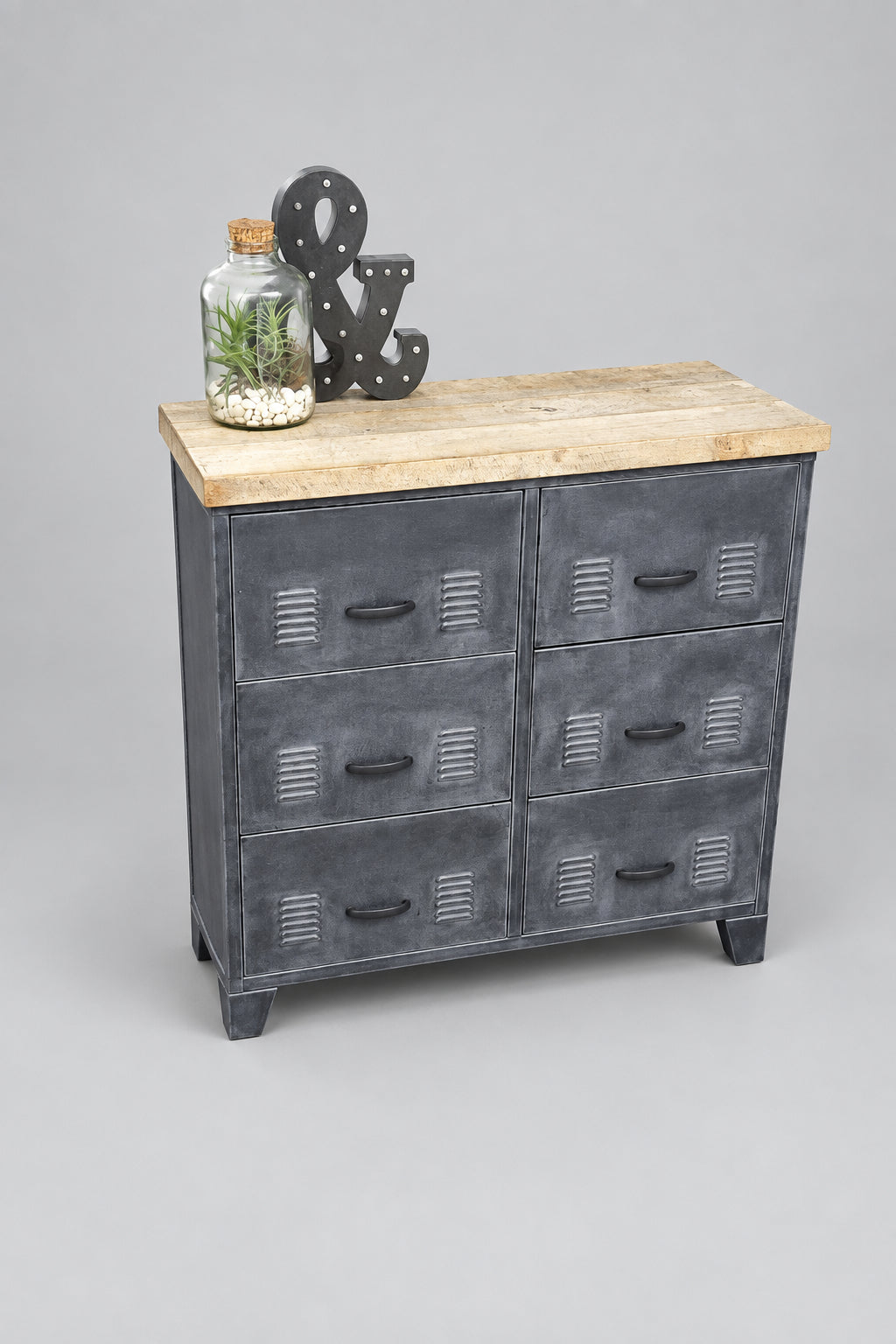 Rustic Matte Black 6 Drawer cabinet with Pallet top