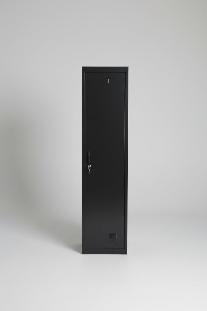 2 metre high Tall Slim black 1 door metal locker 