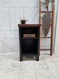 Small Black industrial metal bookshelf  with Dark stained oak top