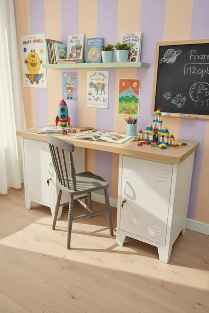 Small Oak and white locker desk in children's room