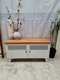 Small White industrial TV cabinet with NZ Recycled Rimu top