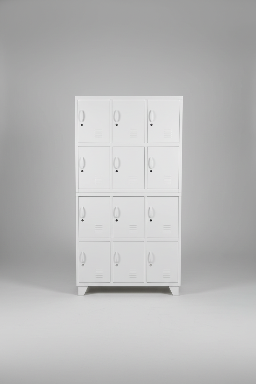 White 12 door metal locker cabinet