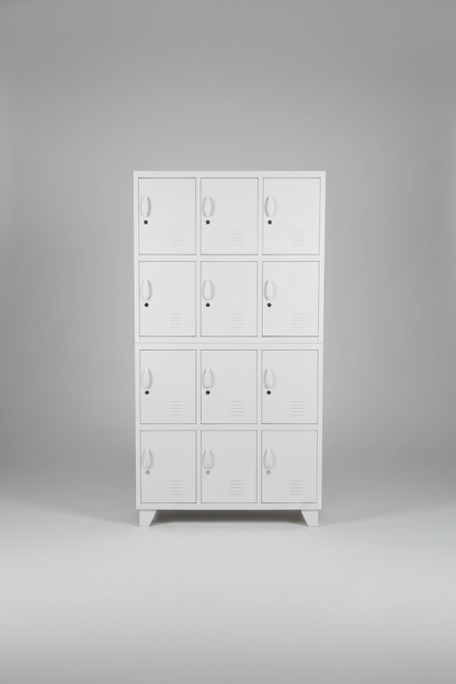 White 12 door metal locker cabinet