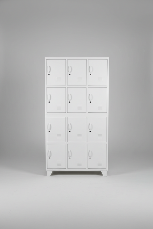 White 12 door metal locker cabinet