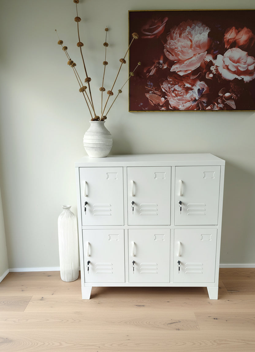 White 6 door locker cabinet Office locker storage • Staff lock