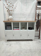 White 8 Door Industrial Metal Sideboard Locker with Oak top with open top display shelving