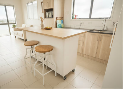 White 8 Door industrial kitchen Island Oak top NZ