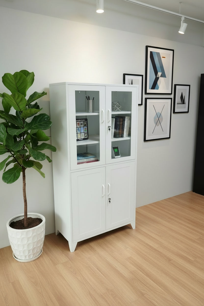 White Industrial Metal Glass Display Locker Cabinet NZ