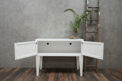 Industrial Metal Hall Table Cabinet – Storage Console White with open doors