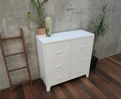 White Metal Drawer Cabinet – 6 Drawer Industrial Storage Unit NZ