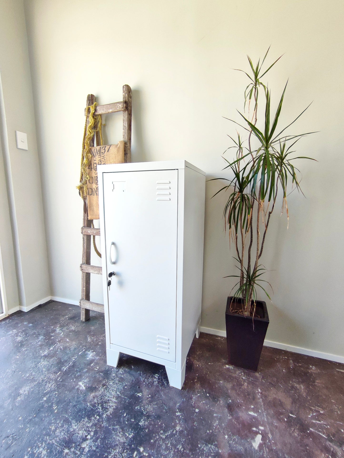 White Slim Metal Side Cabinet – Narrow Storage & Tall Bedside NZ