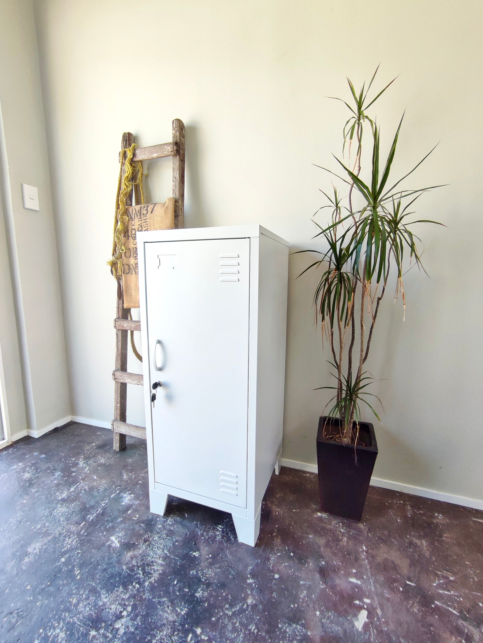 White Slim Metal Side Cabinet – Narrow Storage & Tall Bedside NZ