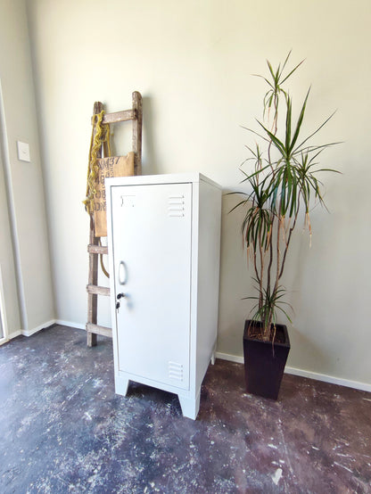 White Slim Metal Side Cabinet – Narrow Storage & Tall Bedside NZ