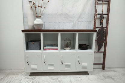 White 8 Door Metal Locker Cabinet - Dark Oak top