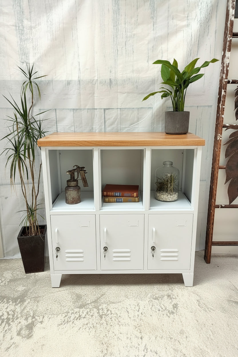White metal 6 Door Locker cabinet with NZ RImu top and top open display
