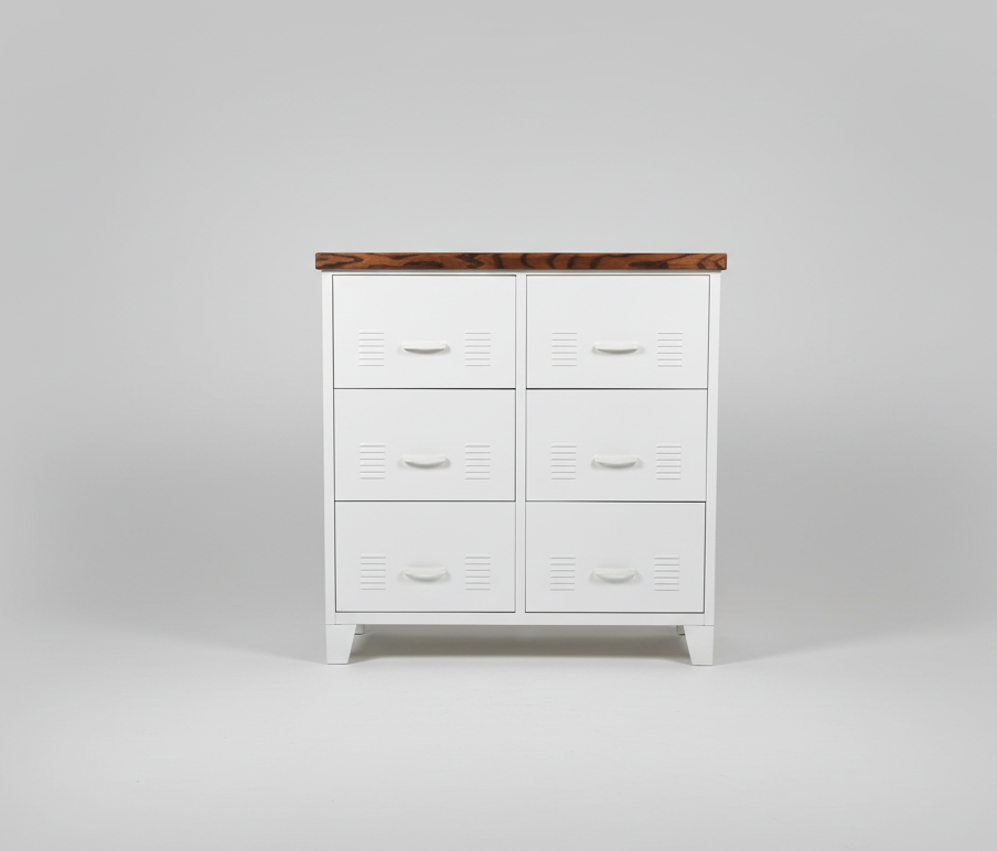 White metal 6 Drawers large tallboy with Dark oak top