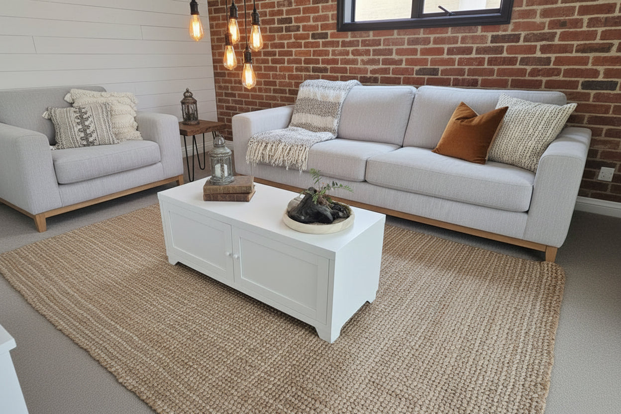 White metal Coffee table with hidden storage in living room