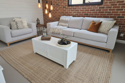 White metal Coffee table with hidden storage in living room