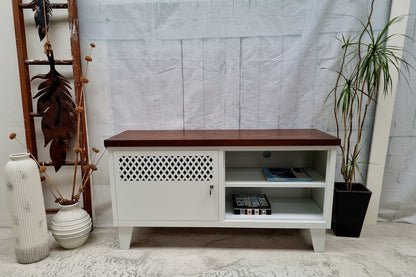 White metal TV cabinet with Open shelving for display
