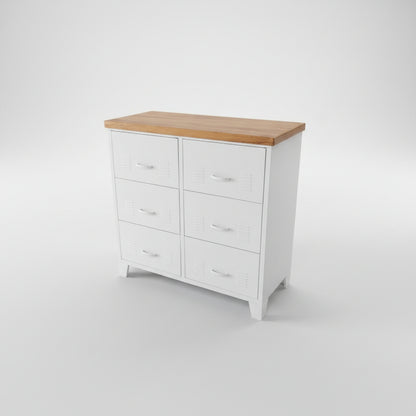 White metal drawers cabinet with 6 drawer and a recycled Rimu top