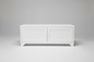 White metal industrial coffee table cabinet on a light gray background 