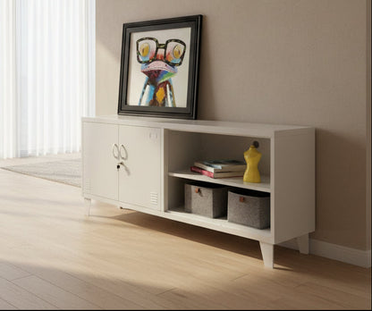 White metal versatile display cabinet with storage