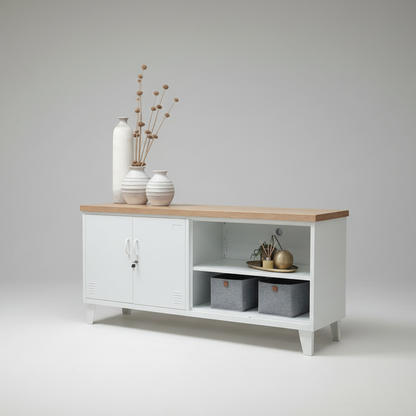 White Versatile Metal Locker Oak top
