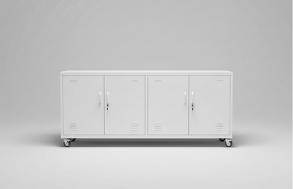 White metal versatile locker cabinet with caster wheels