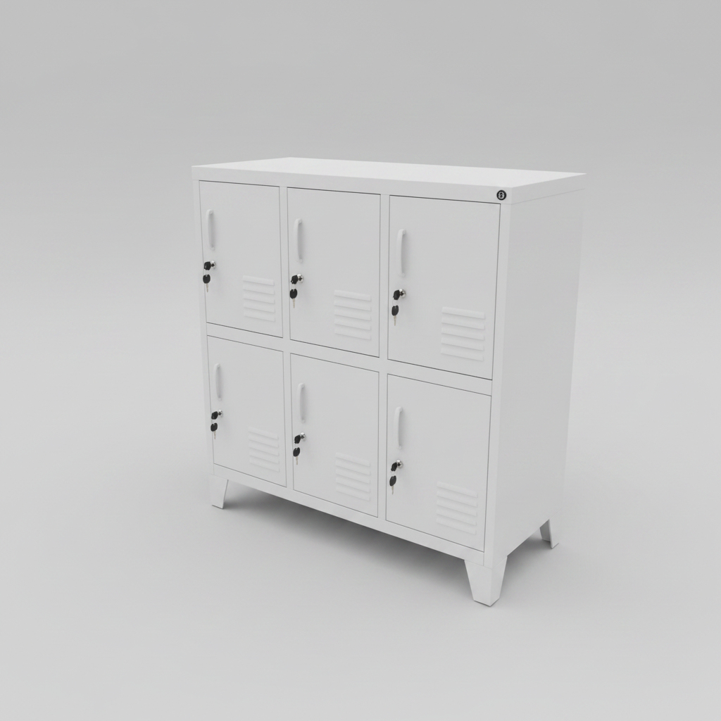 White staff locker with 6 doors
