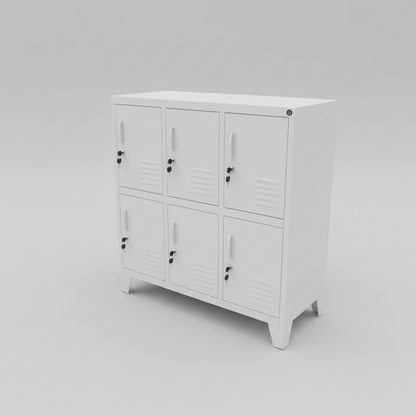 White staff locker with 6 doors