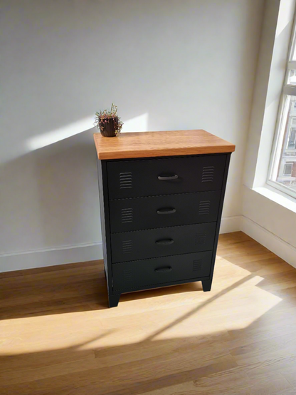 Black Tall boy Drawers Rimu top