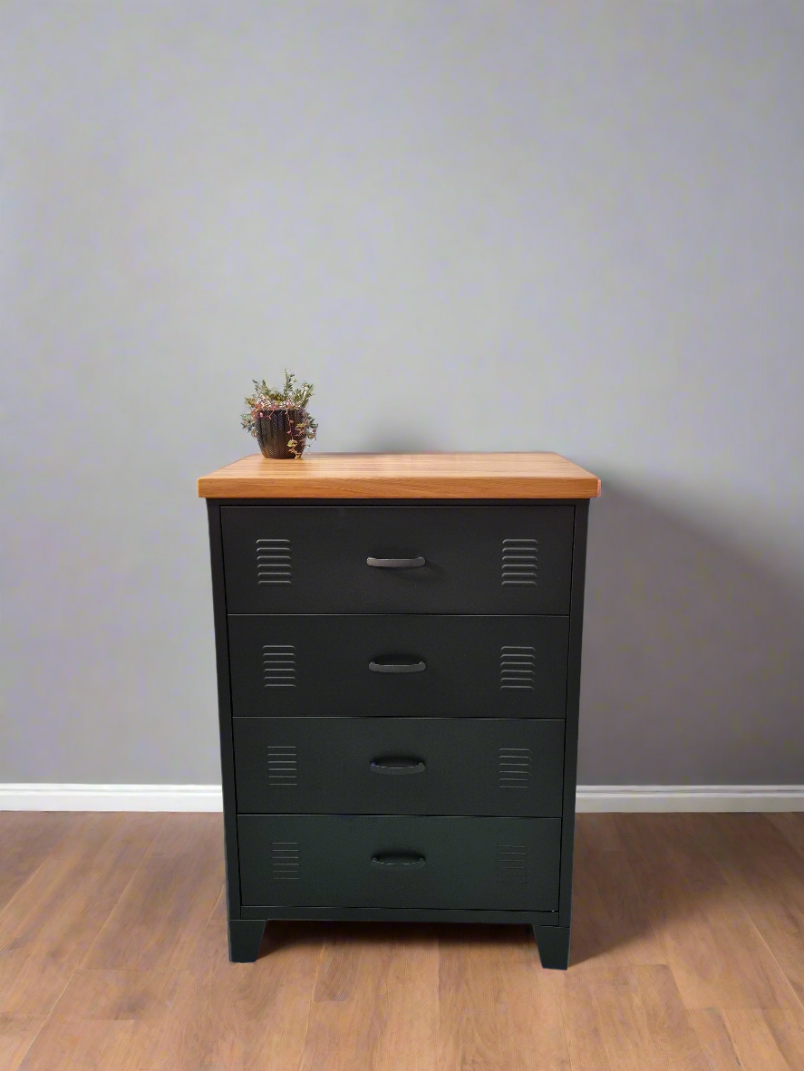 Black Tall boy Drawers Rimu top