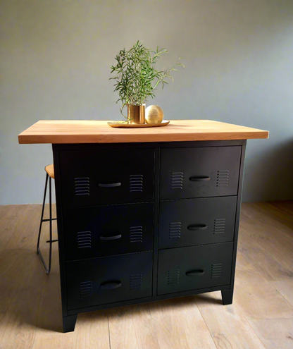 Black 6 Drawer with Rimu Island top