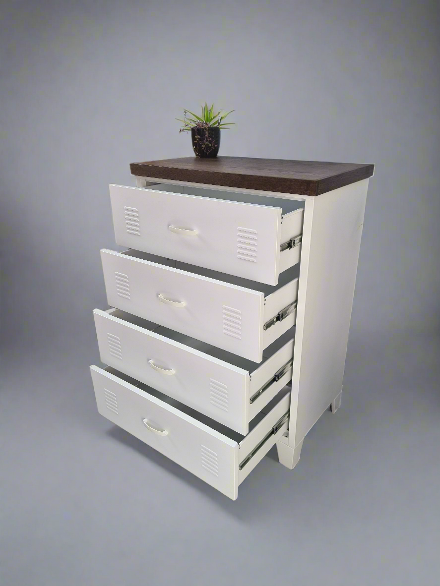 White Tall boy Drawers Dark Oak top