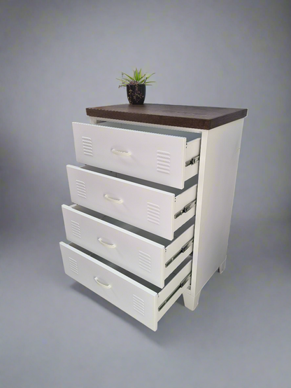 White Tall boy Drawers Dark Oak top