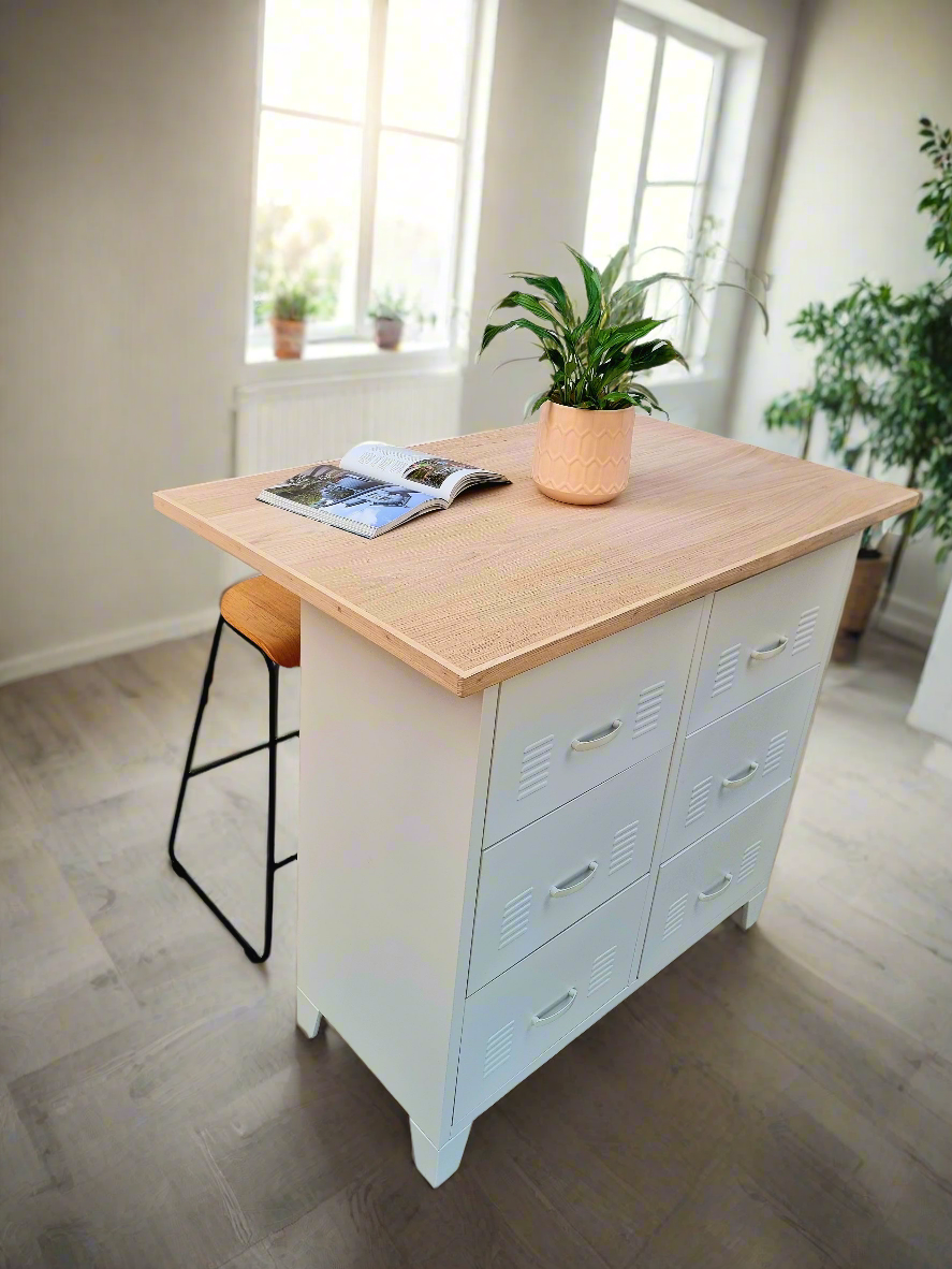 White 6 Drawer with Island top