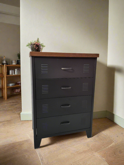Black Tall boy Drawers Dark Oak top