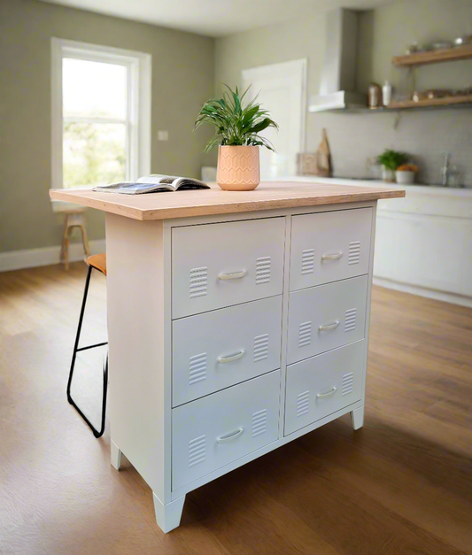 White 6 Drawer with Island top
