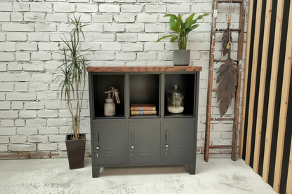 black display locker with dark Oak top
