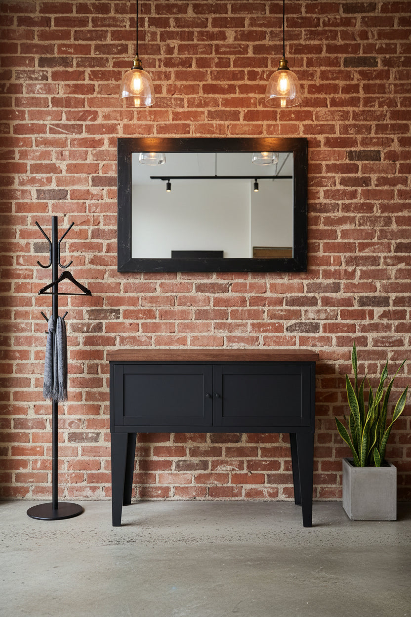 Hall table made of metal with Dark Oak top