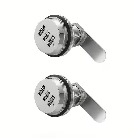 Two silver metal combination lock cylinder levers with three-digit dials, shown on a plain white background.