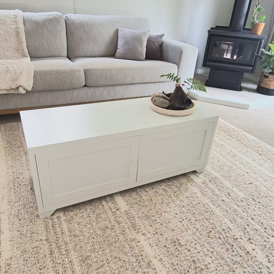 White metal industrial style coffee table with storage 