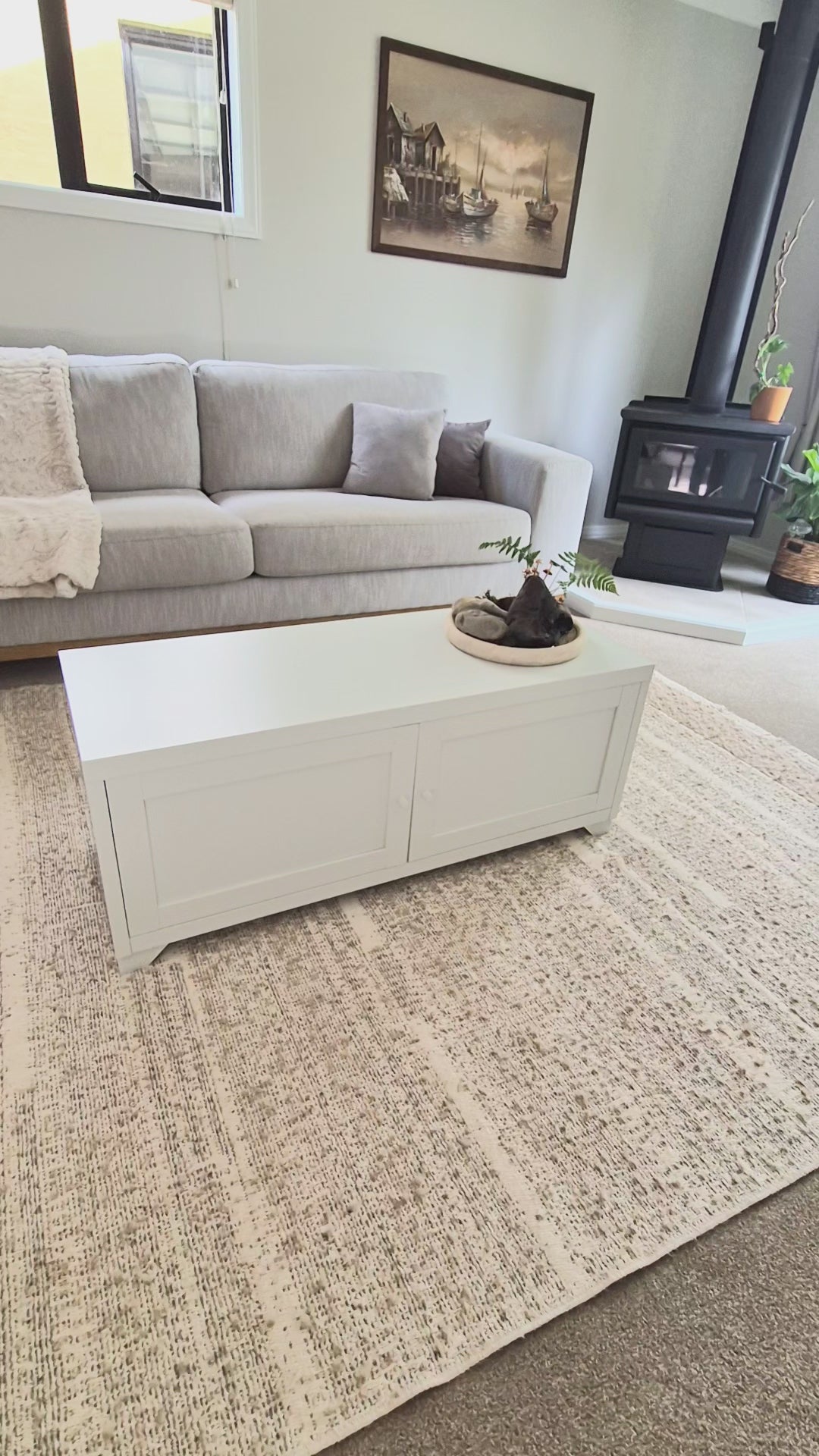 White metal industrial style coffee table with storage 