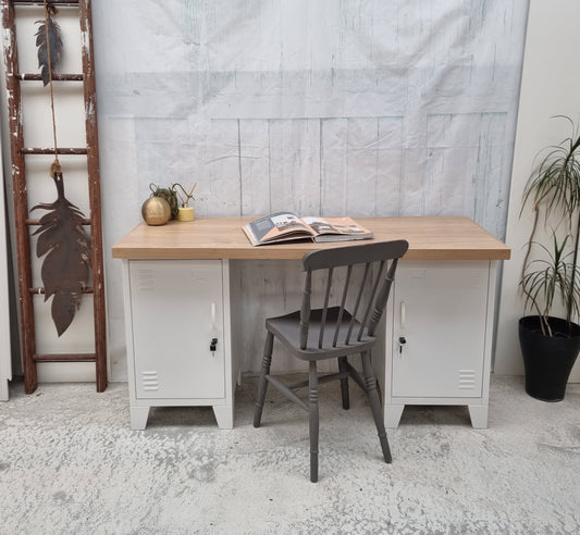 Small White Metal Industrial style Oak Desk