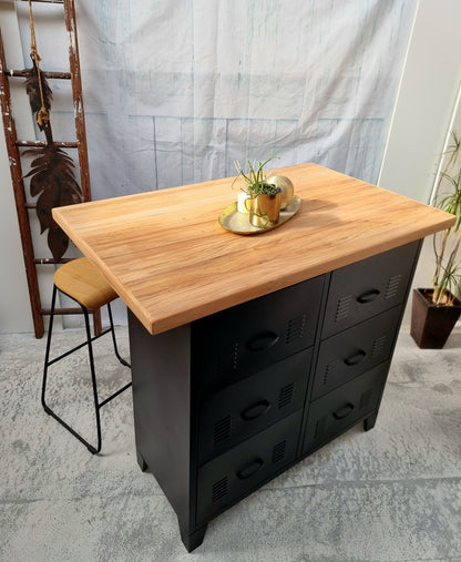 Black 6 Drawer with Rimu Island top