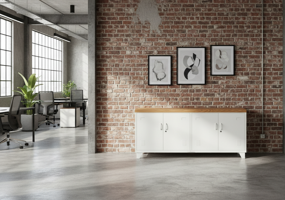 White Versatile Metal Locker Rimu top