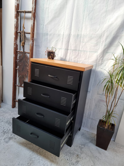 Black Tall boy Drawers Rimu top